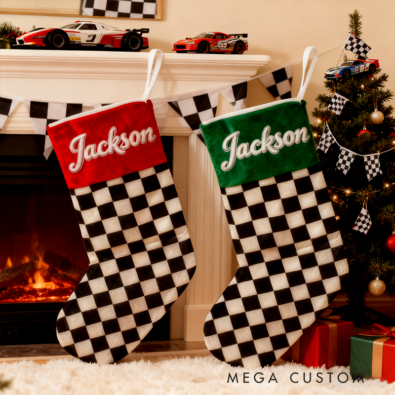 Personalized Embroidered Racing Christmas Stocking with Name Custom Gift for Racers and Racing Lovers