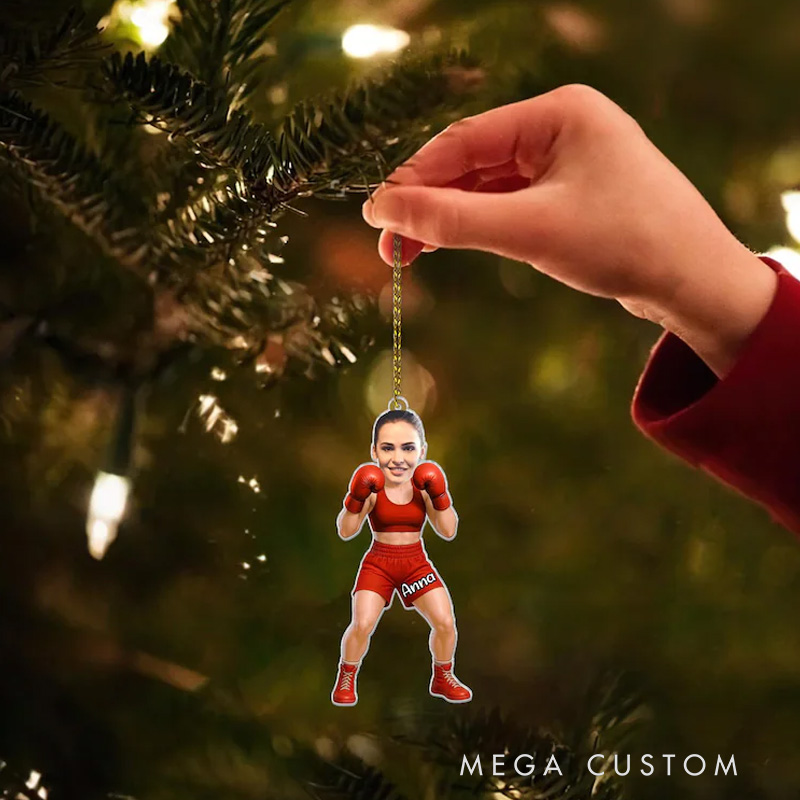 Personalized Fitness Boxing Ornament Custom Photo 2D Flat Ornament For Boxing Lover Boxer Ornament Gift for Women Girls