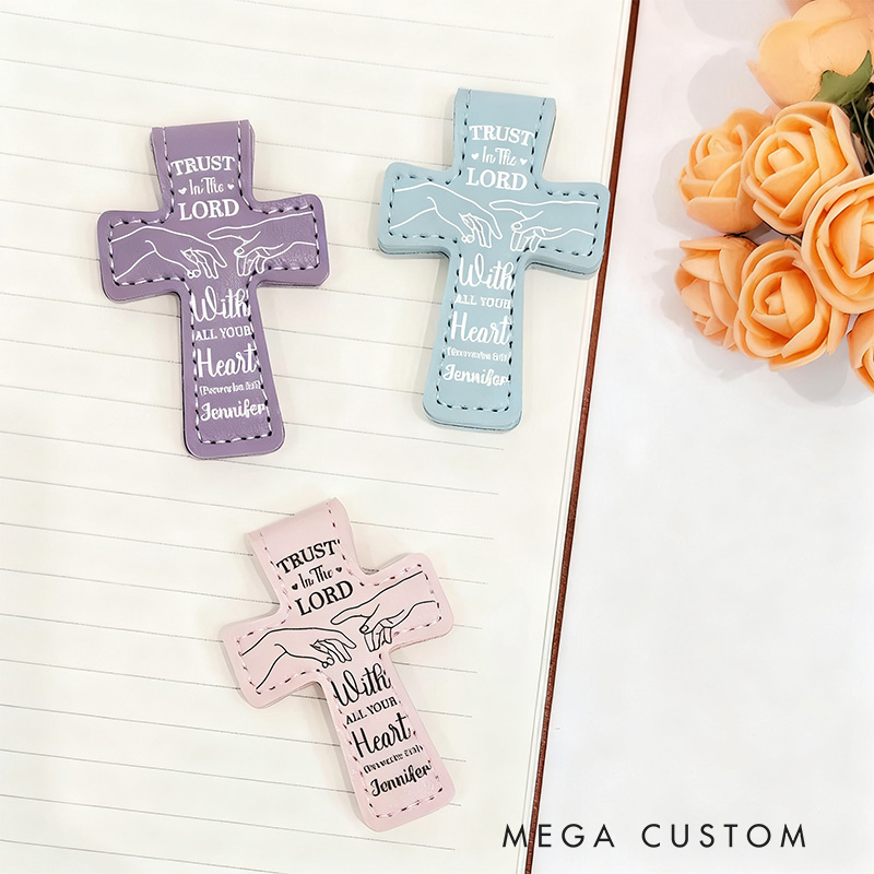 Personalized Trust in the Lord with all Your Heart PU Leather Magnetic Bookmark Clip with Name Reader Gift Back to School Gift for Christians Bookworms