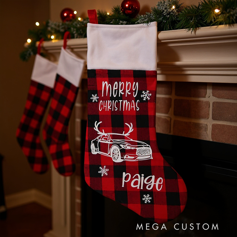 Personalized Racing Christmas Stocking with Custom Car Design and Name Gift for Racers and Racing Lovers