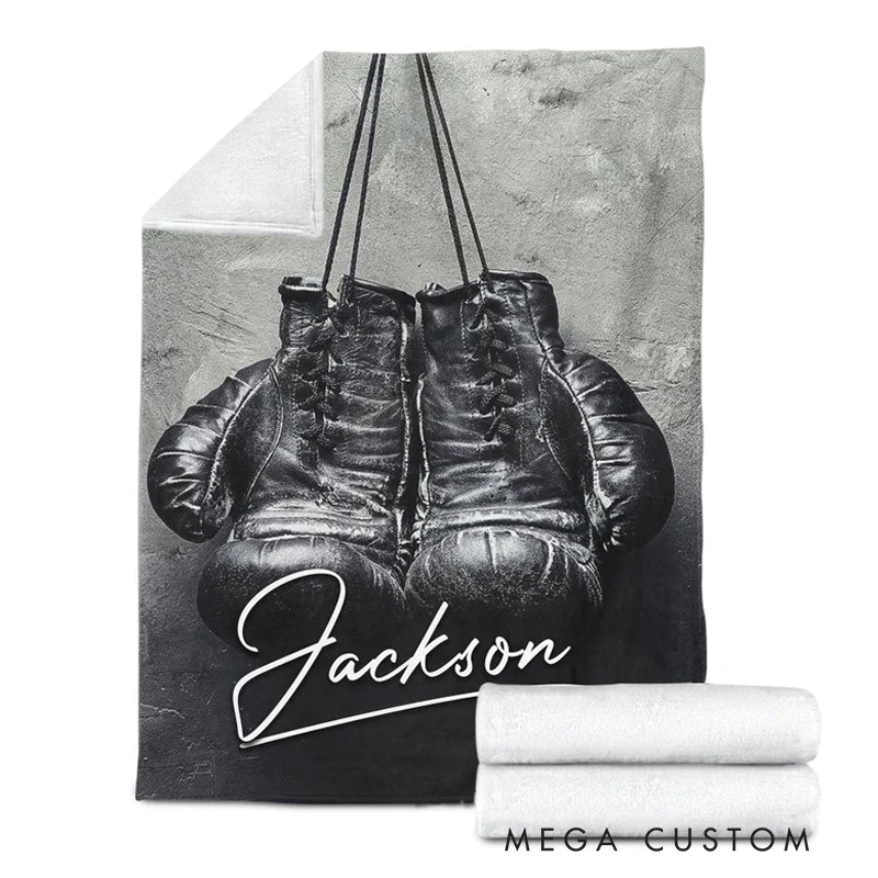 Personalized Boxing Blanket Custom Name Soft Cozy Sherpa Fleece Throw Blankets Sport Gift for Boxer