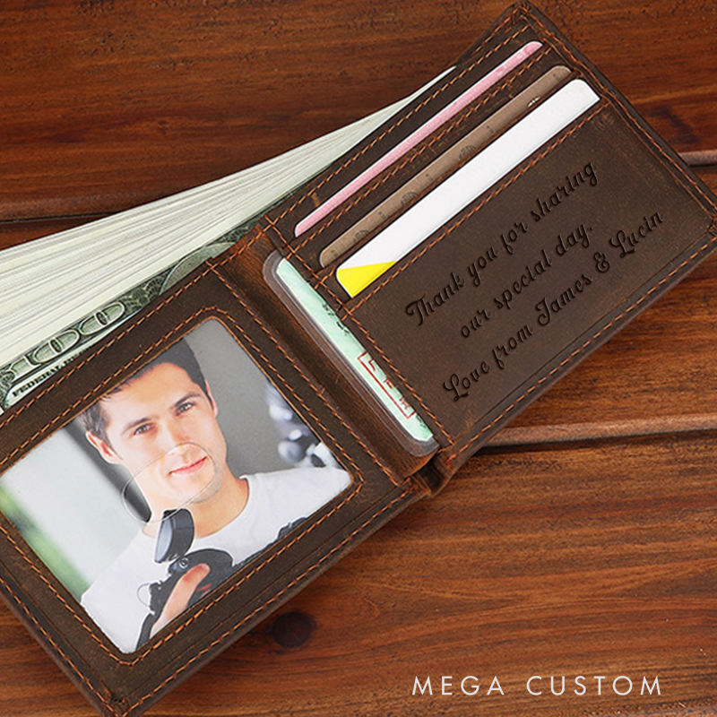 Personalized Engraved Leather Wallet with Motorcycle Design Gift for Motorcyclist and Motorcycle Lovers