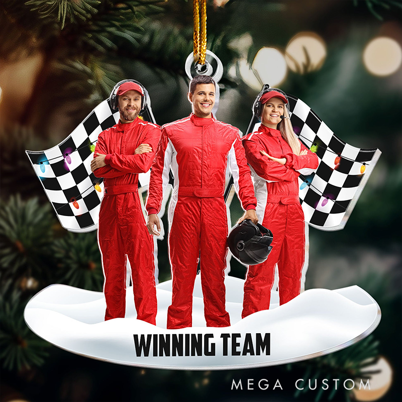 Personalized Racing Christmas Ornament Custom Photo and Name Acrylic Gift for Racers and Motorsport Lovers