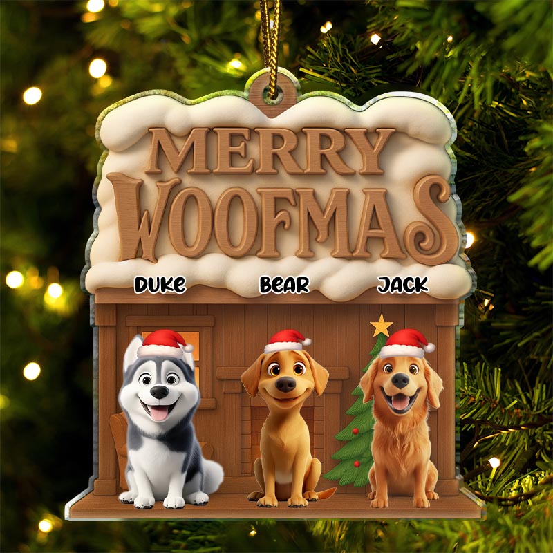 Personalized Dog Lover Merry Woofmas 3D Effect Christmas Ornament