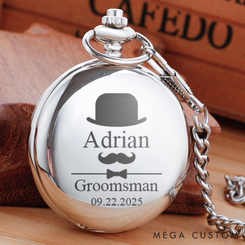 1.Personalized Engraved Pocket Watch for Groomsmen Timeless Gentleman Wedding Party Gift Best Man Gift Pocket Watch with Chain