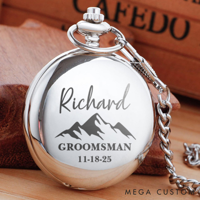 Personalized Pocket Watch Custom Groomsmen Pocket Watch Wedding Party Gift for Groomsmen Bachelor Favors Pocket Watch