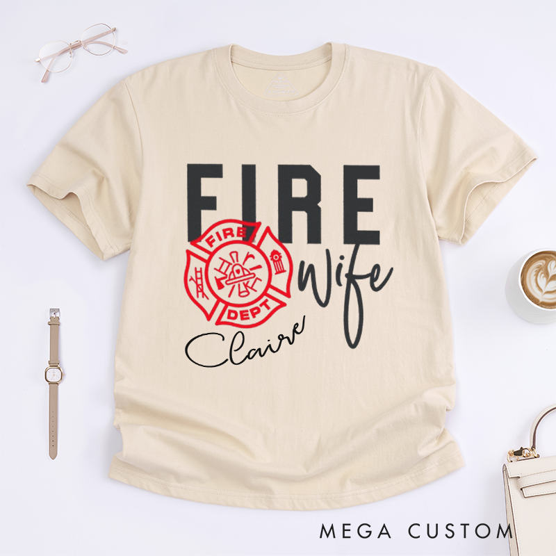 Personalized Firefighter Fire Wife Custom Maltese Cross Design Gift for female Firefighter Gift for Fireman Wife Girlfriend T-Shirt
