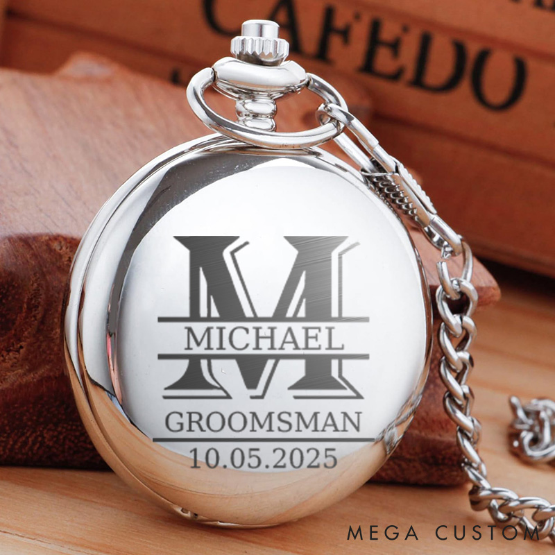 Personalized Best Man Pocket Watch with Chain Monogrammed Groomsman Pocket Watch Bachelor Party Favors Gift for Men