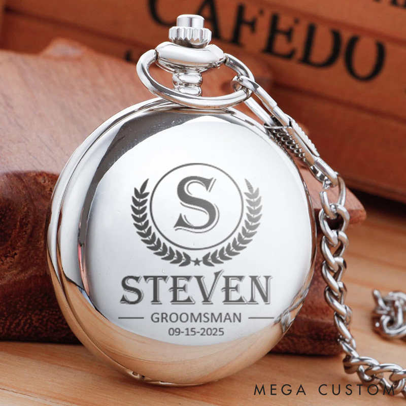 Personalized Groomsmen Gift Pocket Watch Custom Engraved Laurel Pocket Watch Wedding Pocket Watch for Best Man