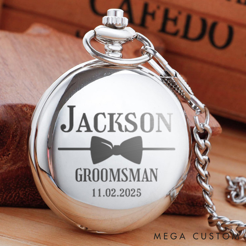 Personalized Best Man Pocket Watch with Chain Custom Engraved Pocket Watch for Wedding Party Groomsmen Gift Pocket Watch for Pocket Watch