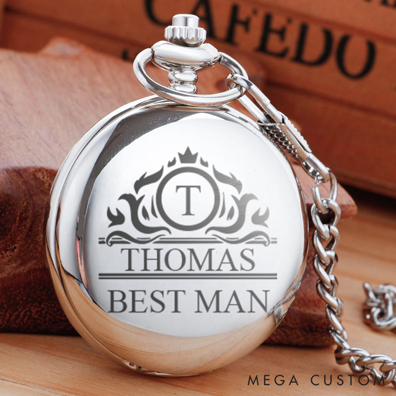 Personalized Classic Pocket Watch with Chain Custom Groomsmen Gift for Weddings Engraved Men’s Pocket Watch for Groom Groomsman