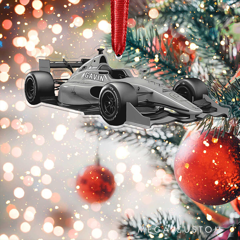 Personalized Racing Car Christmas Ornament Custom Name Acrylic Gift for Racers and Kart Lovers