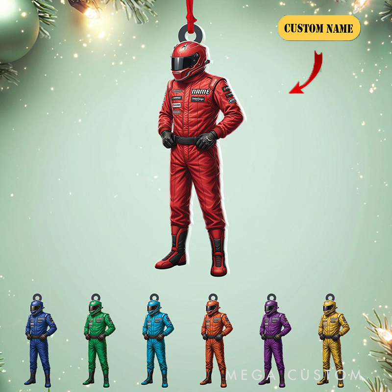 Personalized Racer Christmas Ornament Custom Name Acrylic Gift for Racers and Racing Lovers