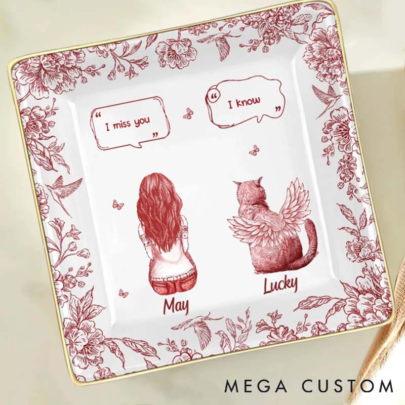 Personalized Cat Lover I Miss You Memorial Cat Toile Ring Dishes