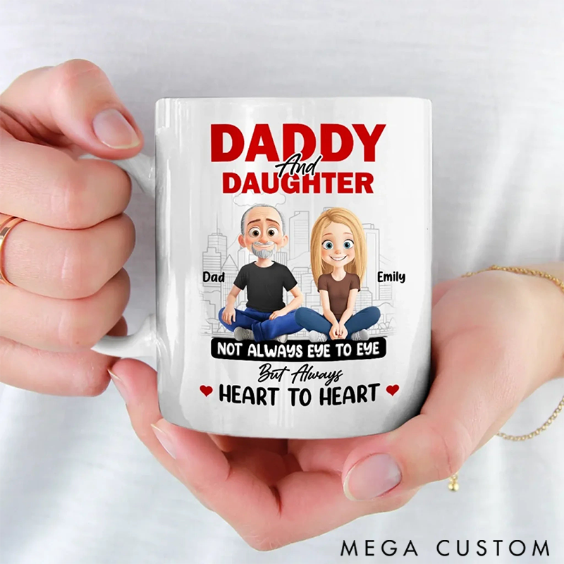 Personalized Not always Eye to Eye but always Heart to Heart  Mug Gift for Dad Daughter