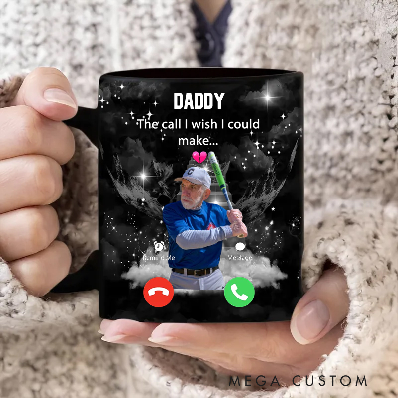 Personalized Sport Memorial Mug with "The Call I Wish I Could Make" and Custom Photo Design
