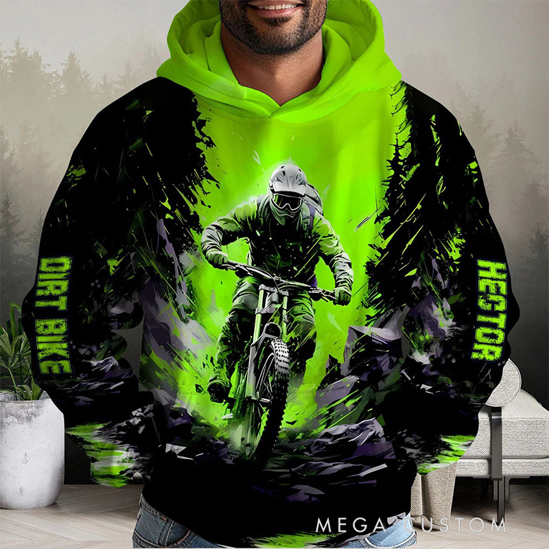 Personalized Dirt Bike All Over Shirt Hoodie Pullover Hoodie Custom Cycling Lover Hoodie Riding Sweatshirt Perfect Gift for Bikers and Outdoor Adventures