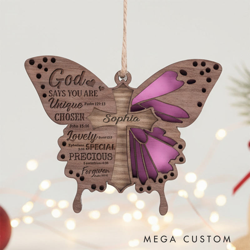 Personalized Bible Verse Butterfly Layered Wood Ornament with Name Religious Gift Faith Gift Home Decor for Christians