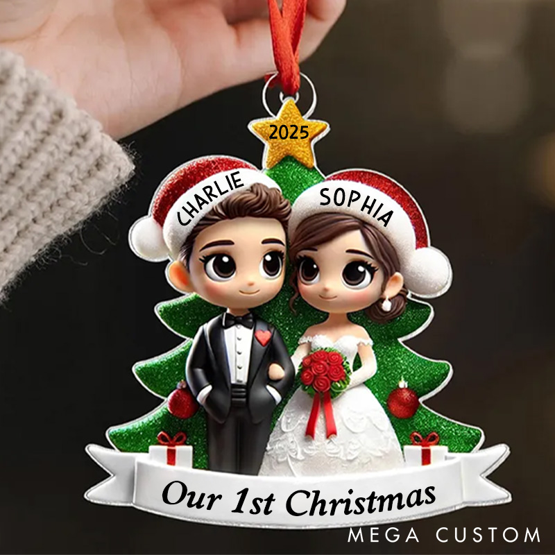 Personalized Our First Christmas Married Wedding Couple 2D Flat Acrylic Ornament MR. & MRS. Christmas Gift Ornament