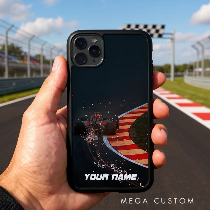 Personalized Racing Phone Case Custom Name Speed Track Design Gift for Racers and Racing Lovers