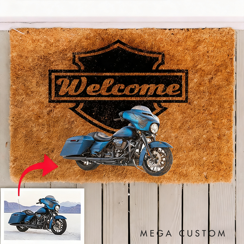 Custom Motorcycle Photo Doormat Personalized Welcome Mat with Your Bike Photo Design for Motorcyclists and Motorcycle Lovers