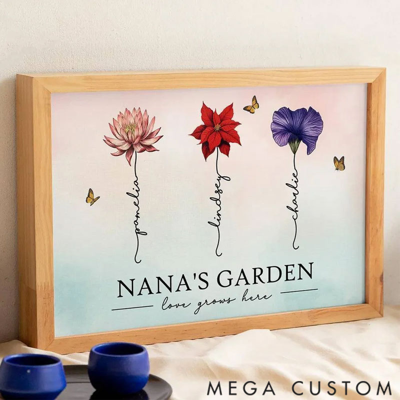 Personalized Grandma's Garden Love Grows Here Beautiful Birth Month Flower Gift For Grandma Mom Personalized Poster 
