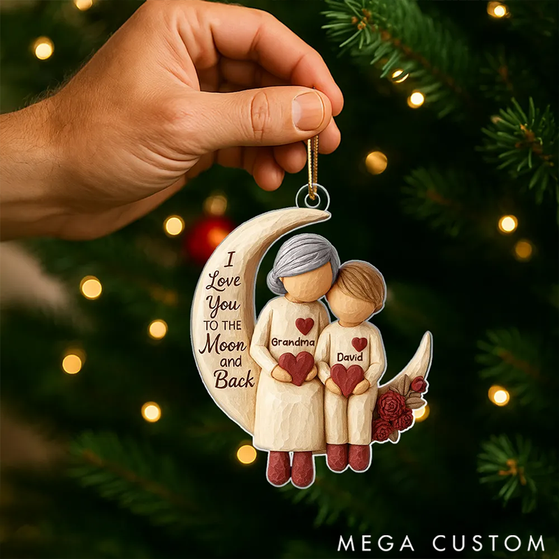 Personalized Family Christmas Grandma Grandkids on Moon  Ornaments Heartfelt Christmas Gift for Grandma, Grandkids