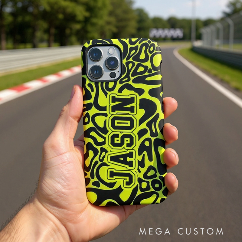 Personalized Racing Style Phone Case Custom Name Colorful Speed Pattern Cover for Racers and Racing Lovers