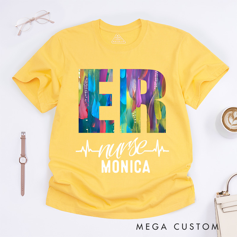 Personalized Nurse T-Shirts Colorful ER Nurse Fashion Design T-Shirts