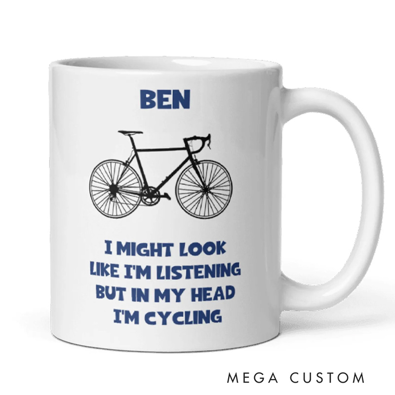 Personalized Funny Personalised In My Head Im Cycling Mug Cycling Bike Obsessed