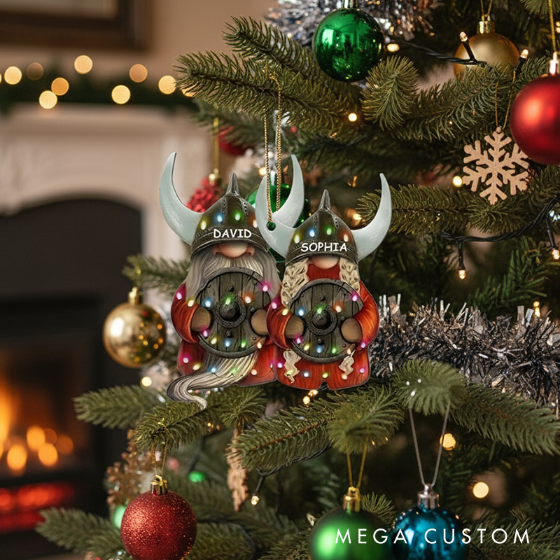 Personalized Viking Couple Christmas Ornament Custom Name Year Nordic Gnome Holiday Keepsake for Husband Wife