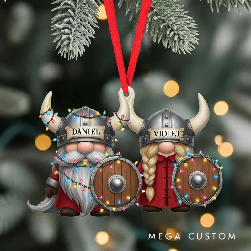 Personalized Viking Couple Christmas Tree Ornament Nordic Gnome Holiday Keepsake for Husband Wife Gift