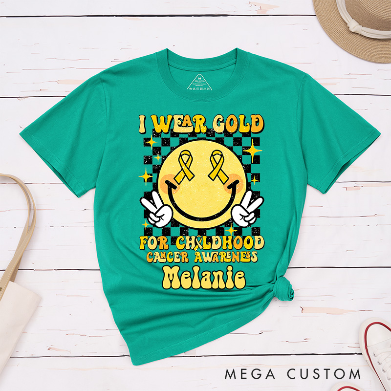 Personalized Nurse T-Shirts I Wear Gold for Childhood Cancer Awareness Fashion Design T-Shirts