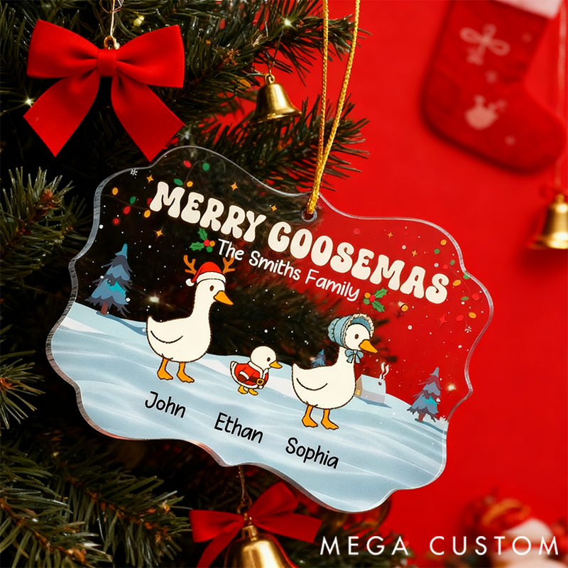 Personalized Christmas Acrylic Ornament Cute Goose Family Theme