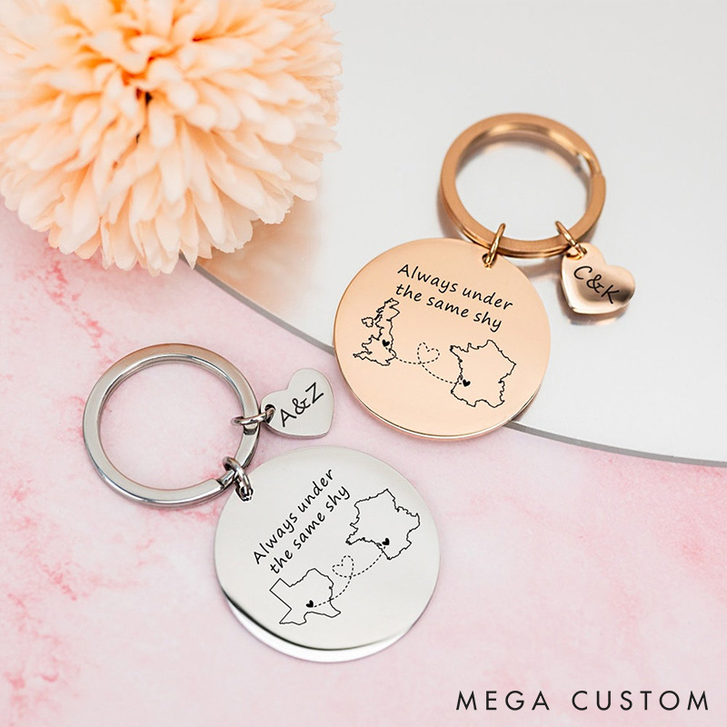 Personalized Long Distance Keychain Custom Couple Long Distance Gift Keychain Christmas Gifts Long Distance Relationship Gift 