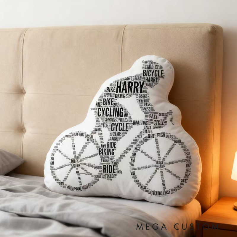Personalized Word Art Print Pillow Funny Bike Riding Bicycle Gifts Pillow for Cycling Enthusiasts Soft and Funny Home Decor