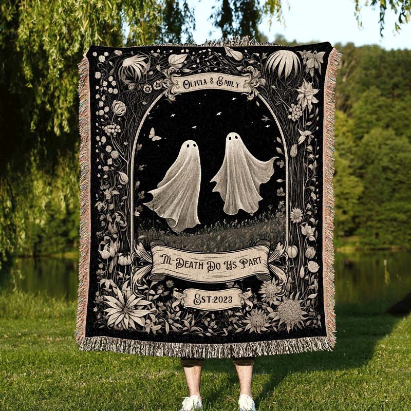 Personalized Couple 'Till Death Do Us Part' Ghost Gothic Wedding Blanket Custom Spooky Halloween Blanket Gifts for Couple His and Her Anniversary Gifts