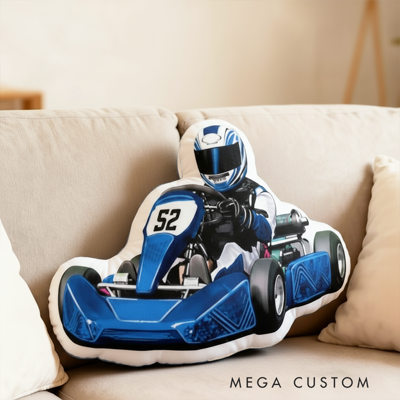Personalized Racer Shaped Throw Pillow Custom Name and Number Decorative Cushion Gift for Car Lovers and Racers