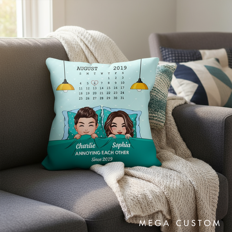Personalized Sleeping Couple Annoying Each Other Since Pillow Customizable Pillow Romantic Anniversaries Gift for Home Décor