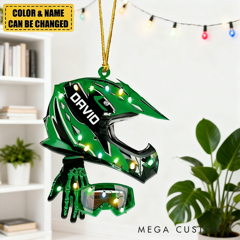 Personalized Dirt Bike Helmet Ornament Custom Name and Color Motocross Christmas Decoration Gift for Motorcycle and Racing Lovers