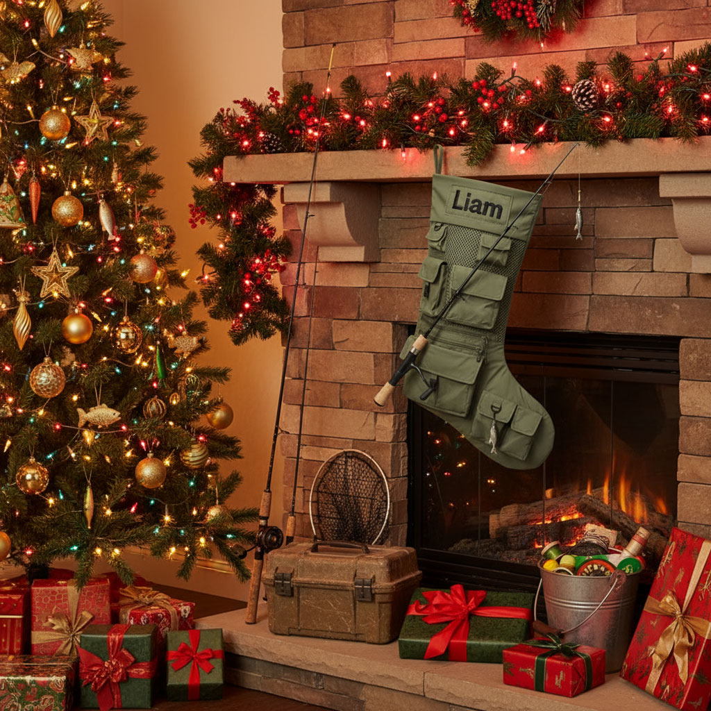 Personalized Fishing-Themed Quilted Christmas Stocking