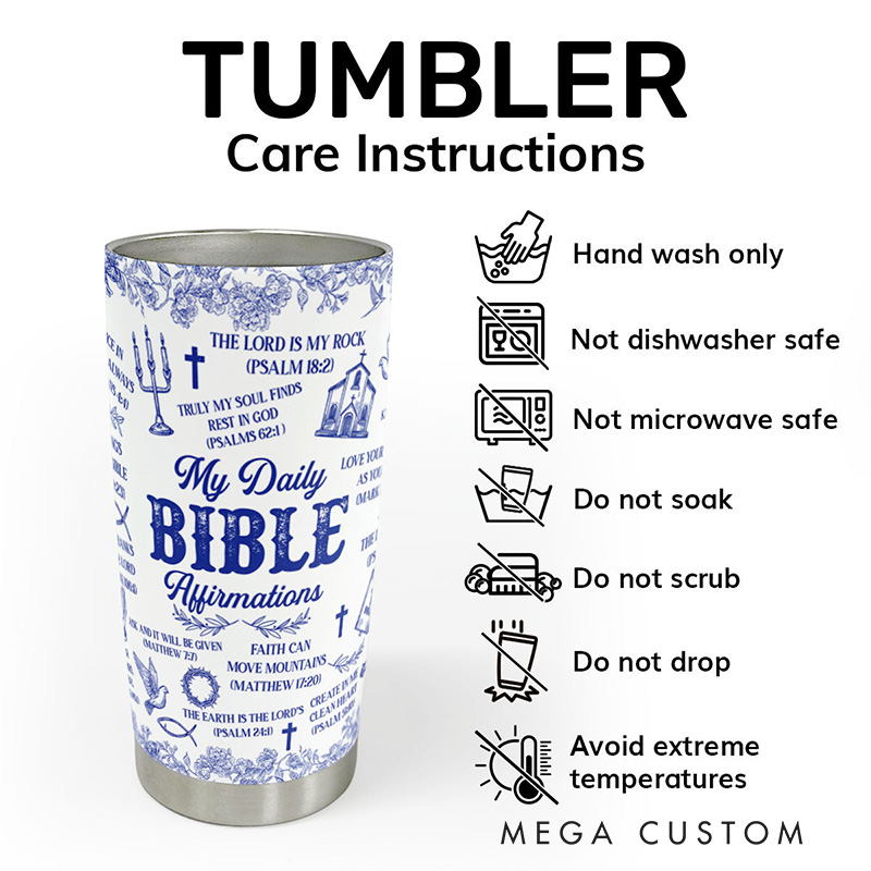 Personalized Floral My Daily Bible Affirmation 20oz Stainless Steel Tumbler with Name Religious Gift for Christians