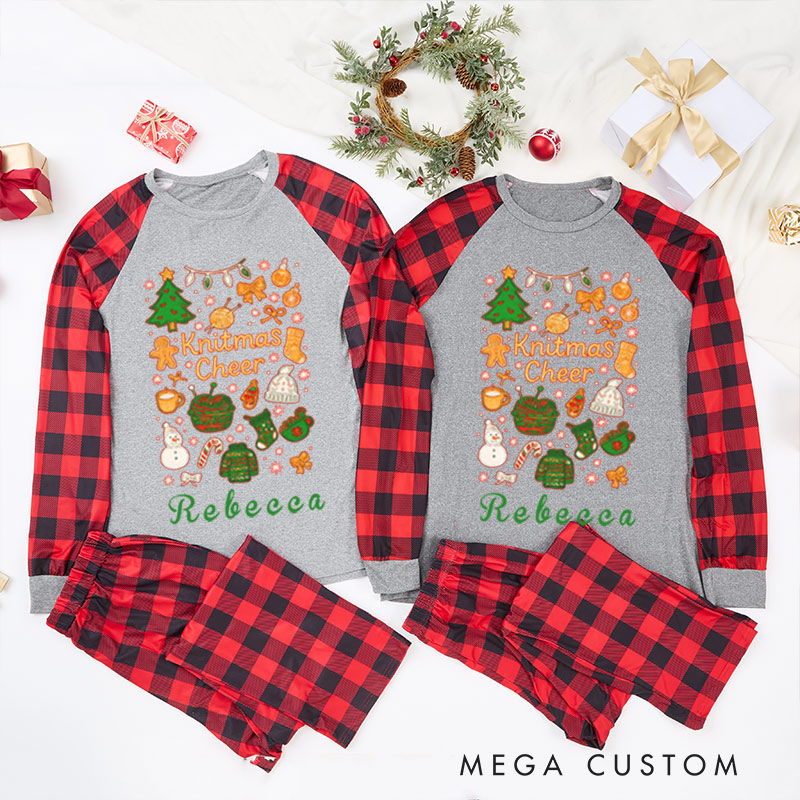 Personalized Knitting Christmas Pajama Sets Funny Christmas Pajama Sets Midnight Knitting Society Gift for Knitting Lovers