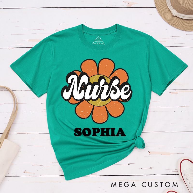 Personalized Nurse T-Shirts Nurse in Full Flower Fashion Design T-Shirts