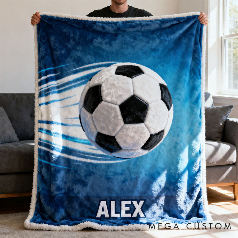 Personalized Soccer 3D Themed Blanket with Custom Name for Fans Gifts
