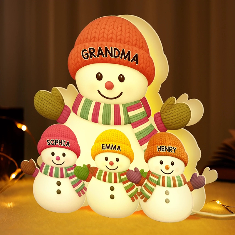 Personalized Snowman Shaped Light Box a Snowman Family Full of Joy