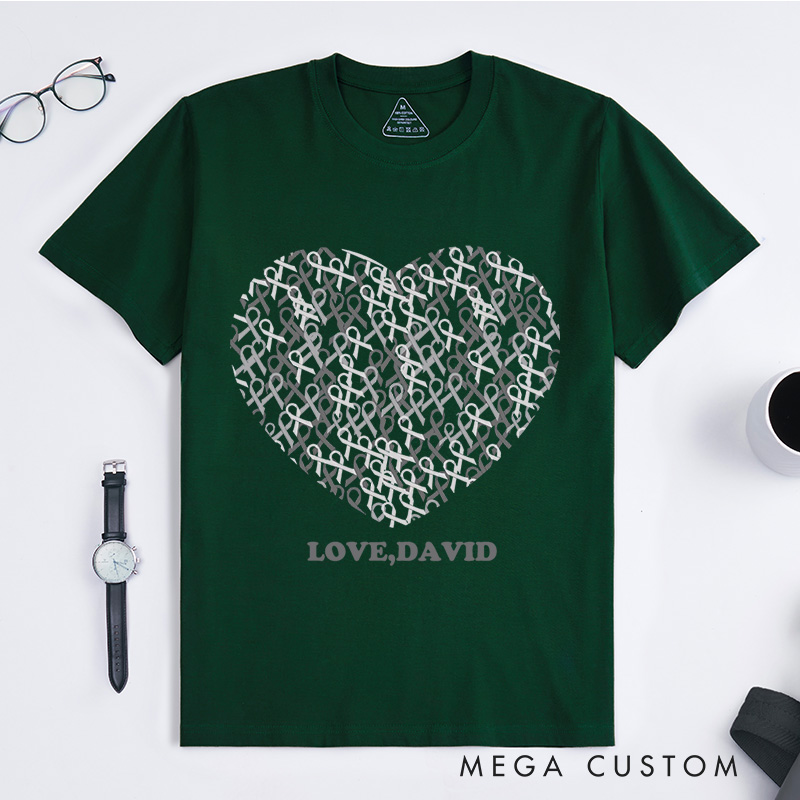 Personalized Brain Cancer Ribbon Heart T-Shirt Brain Cancer Gift