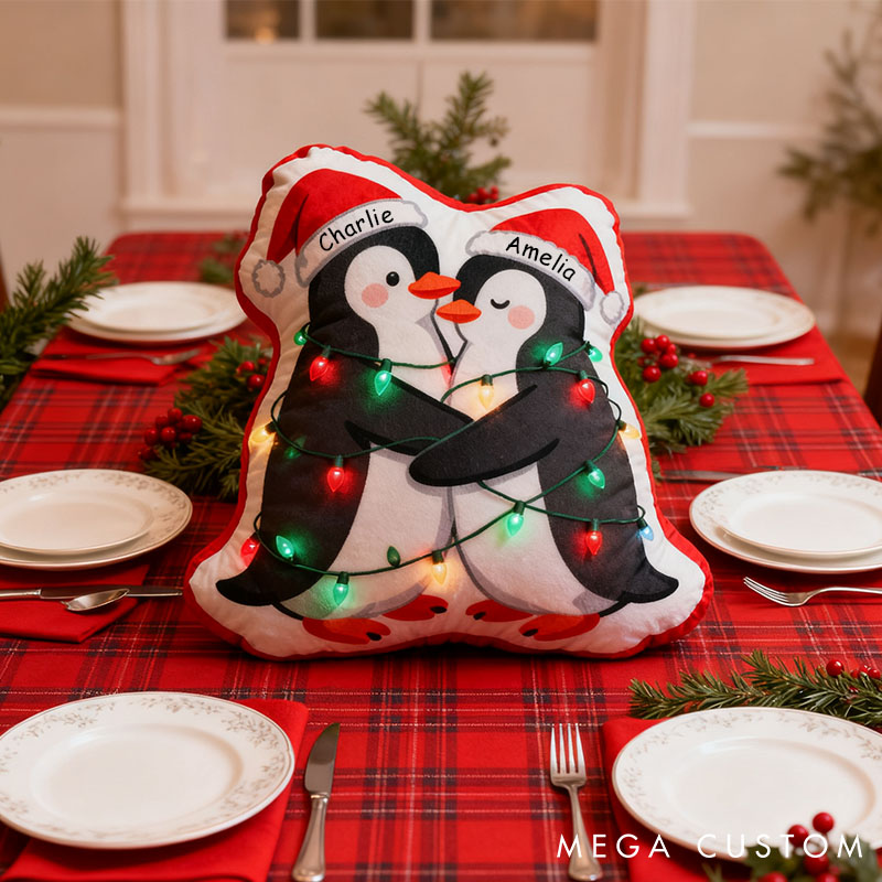 Personalized Couple Christmas Penguin Pillow Custom Christmas Decor Pillow Penguin Pillow for Couple Xmas Gift Decor for Husband Wife