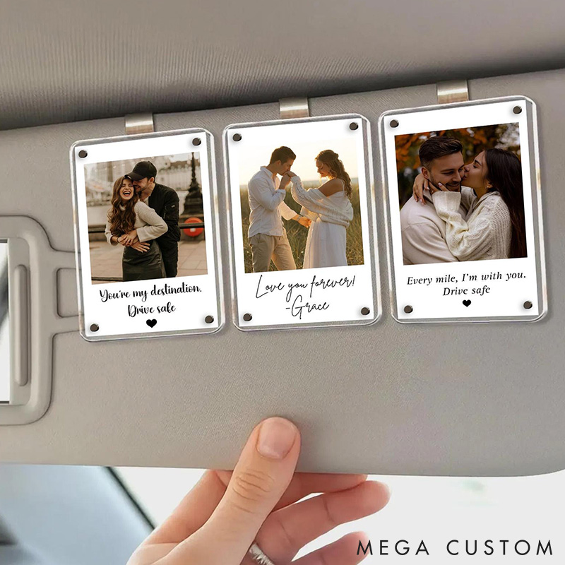 Personalized Photo Car Visor Clip Custom Gift for Him Anniversary Romantic Drive Safe Gift Unique Couples Keepsake Car Photo Frame