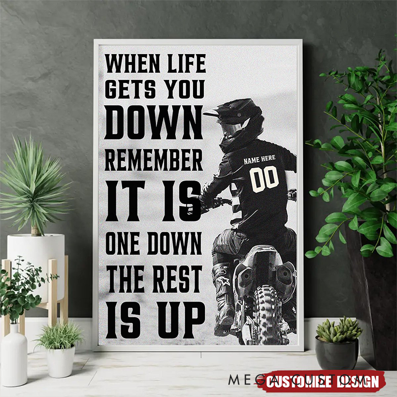 Personalized Motocross Poster Custom Rider Name and Number One Down The Rest is Up Motorcycle Inspirational Wall Art